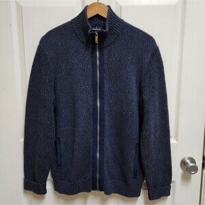 Daniel Hechter Sweater Mens L Blue Cotton Cardigan Full Zip Mock Pockets Paris